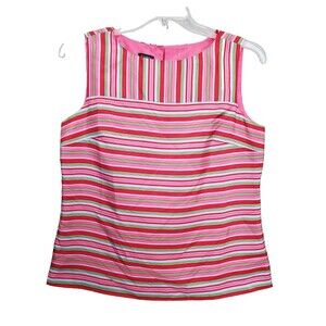 Talbots Silk Multicolor Stripe Sleeveless Lined Keyhole Back Blouse Size 12 NWOT
